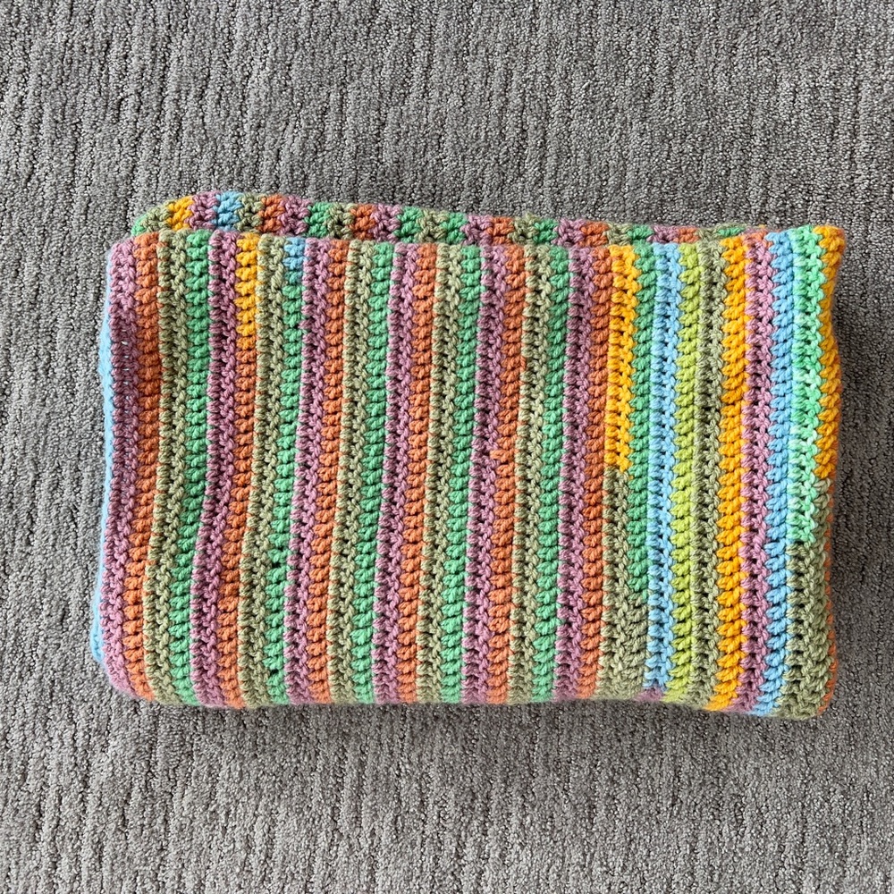 Hand Knit Colorful Striped Crochet Blanket